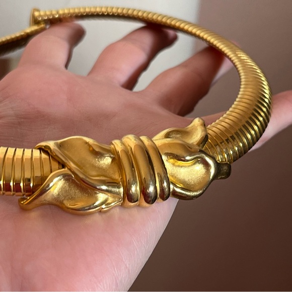 Vintage 80 90 Retro Heavy Matte Gold Thick Omega Chain Mobwife Choker Necklace - Picture 7 of 17